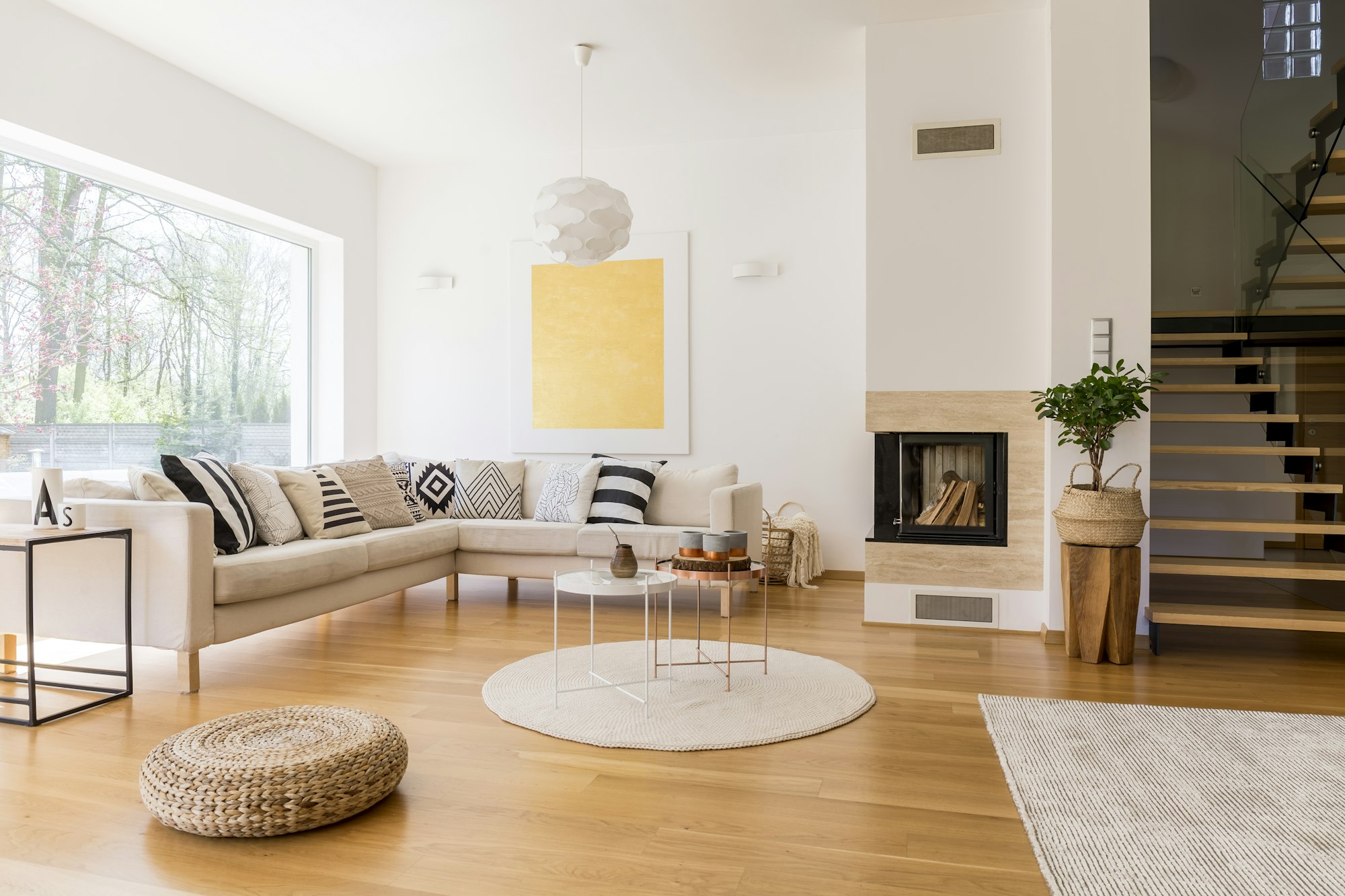 Living room with stairs